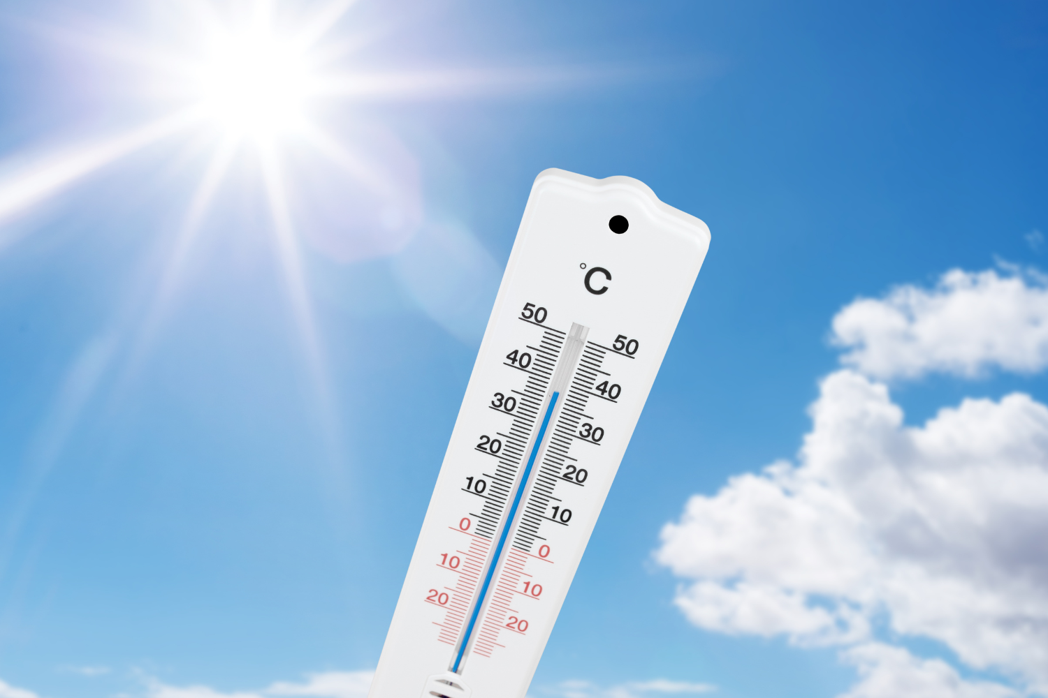 Thermometer showing hot weather